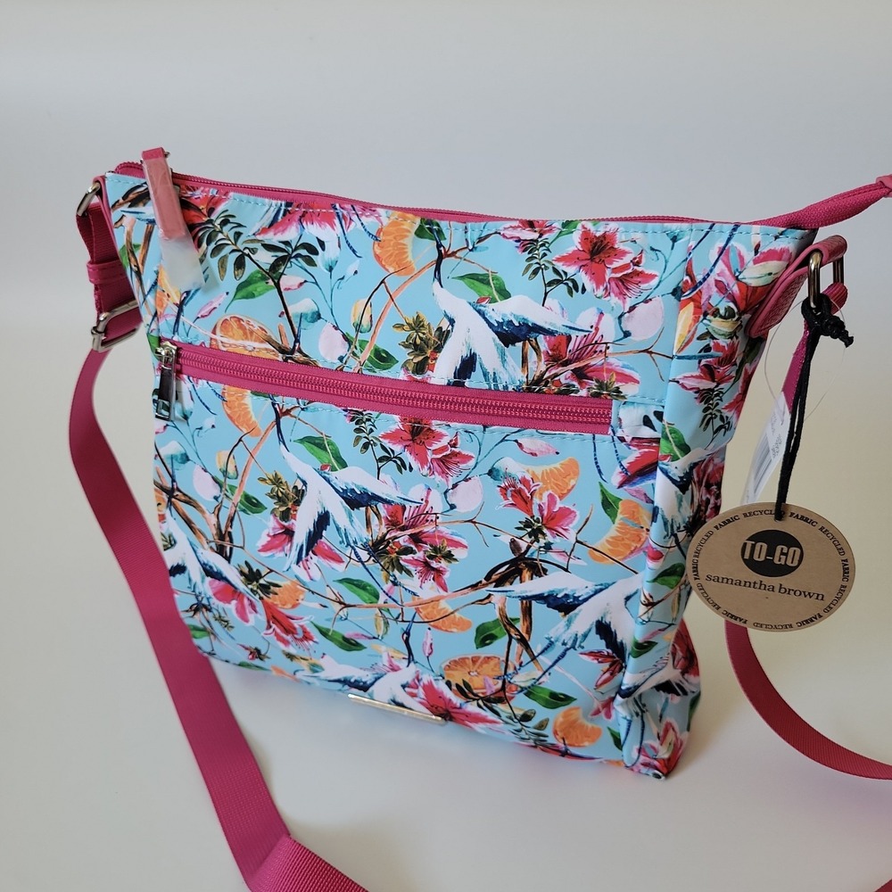 Samantha Brown To Go Crossbody Bag Multicolor Floral Recycled Travel Tropical